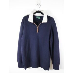 Orvis Mens Lambs wool Quarter Zip Sweater Navy Blue Sherpa Lined Mock Neck M